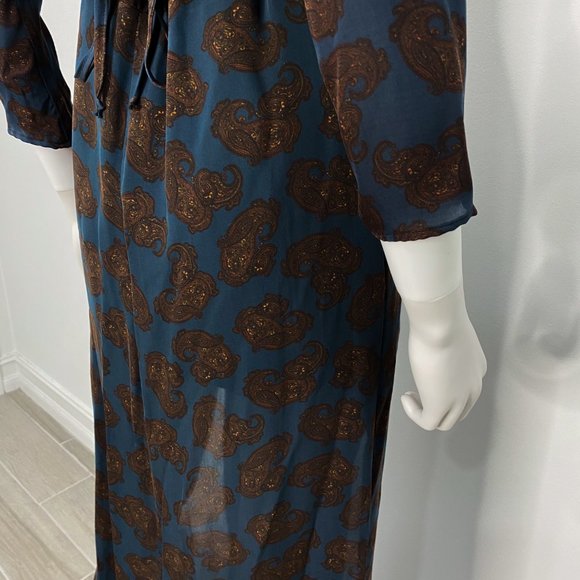 For Love & Lemons Double Slit V-Neck Maxi Dress Paisley Print Silk Blue Size S - Picture 11 of 14